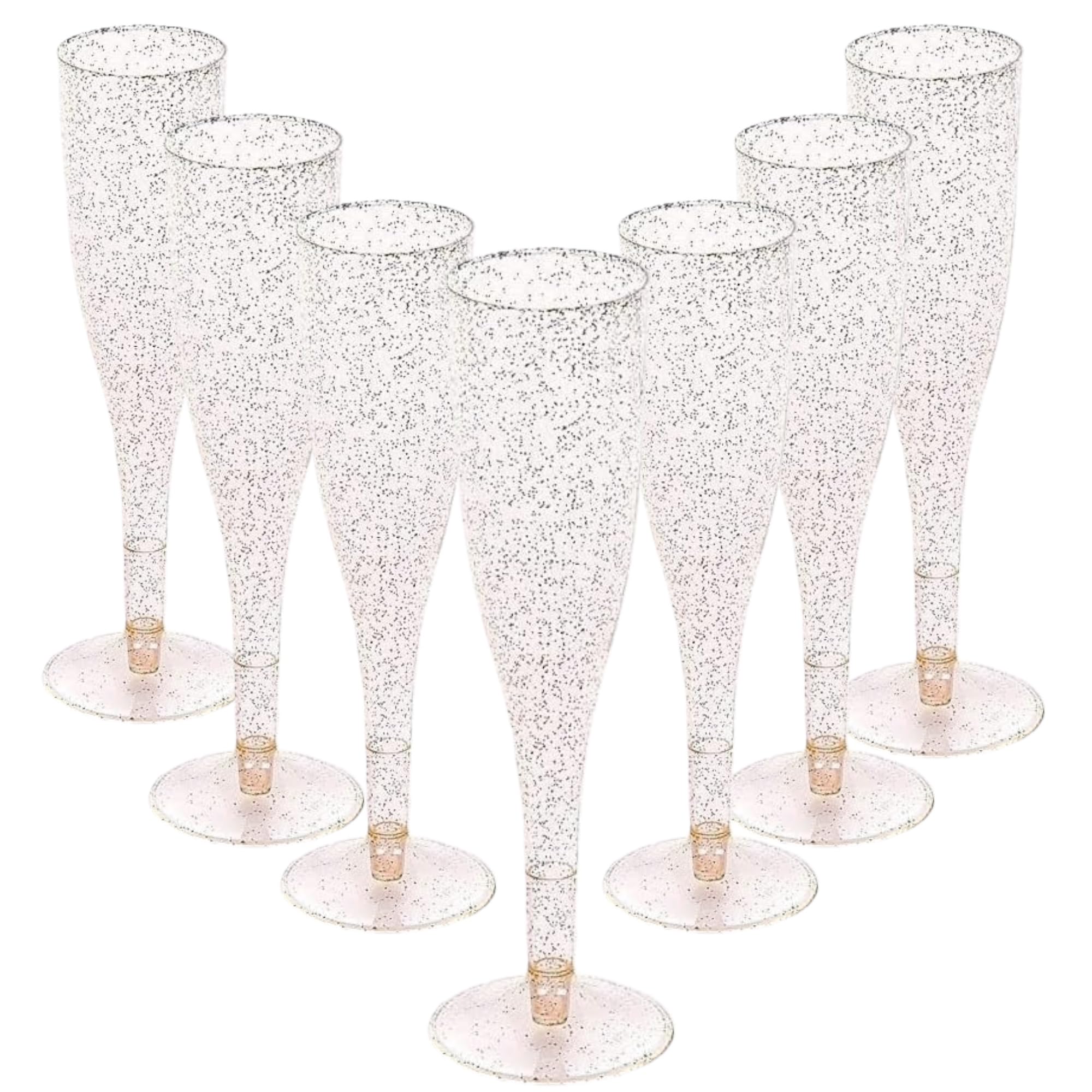 Oojami gold glitter plastic glasses highlighting sparkling drinks with style
