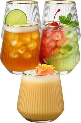 OOJAMI Origami Ripple stemless glass with gold rim for elegant indoor wine moments