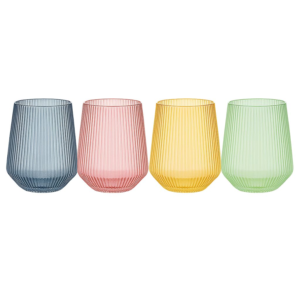 OOJAMI Ripple Origami stemless wine glasses 12oz set for durable outdoor entertaining.