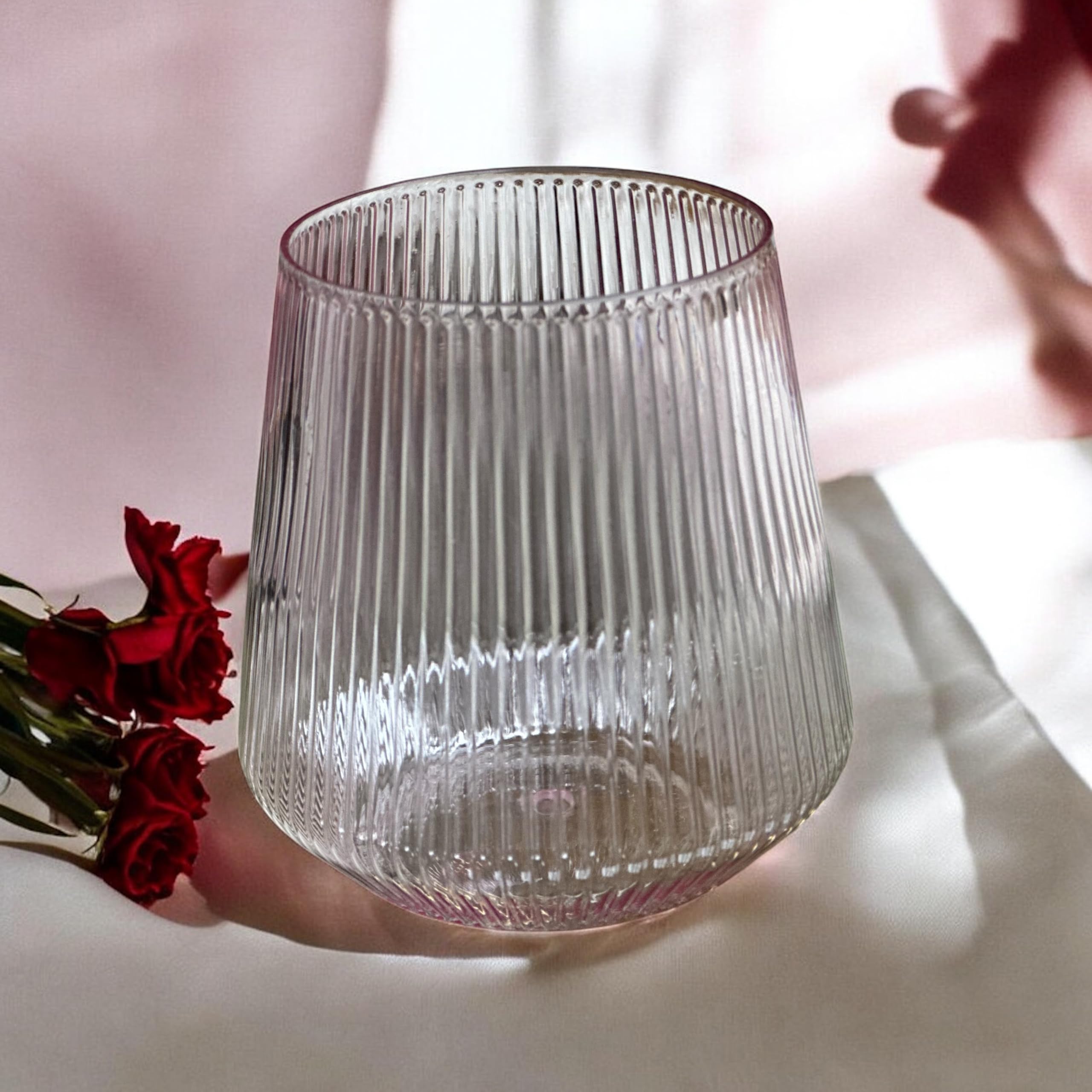 OOJAMI Ripple Origami stemless wine glasses 12oz ideal for indoor dining and bars.