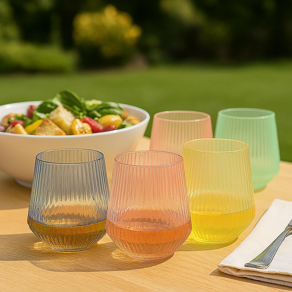 OOJAMI Ripple Origami stemless wine glasses perfect for picnics and poolside use.