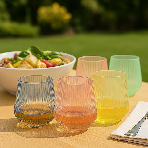 OOJAMI Ripple Origami stemless wine glasses perfect for picnics and poolside use.