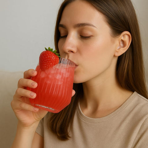 Oojami stemless glass aerodynamics aid comfortable sipping.