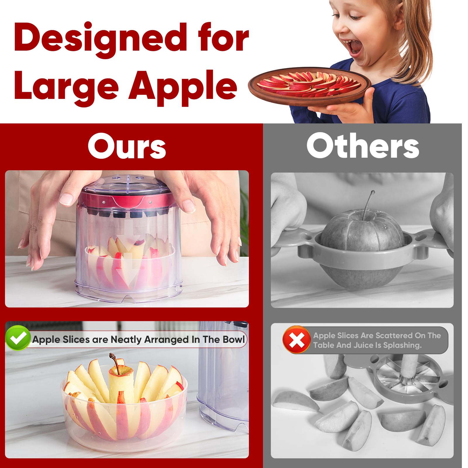 OOKUU Apple Slicer with catch bowl for mess-free prep.