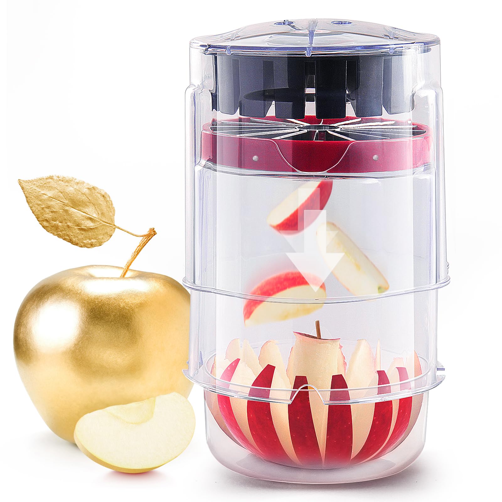OOKUU Extra-Large Apple Slicer with 16 blades for quick, uniform slices.