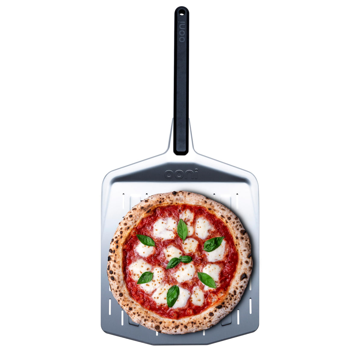 Ooni 14-inch perforated pizza peel with long handle for easy launches.