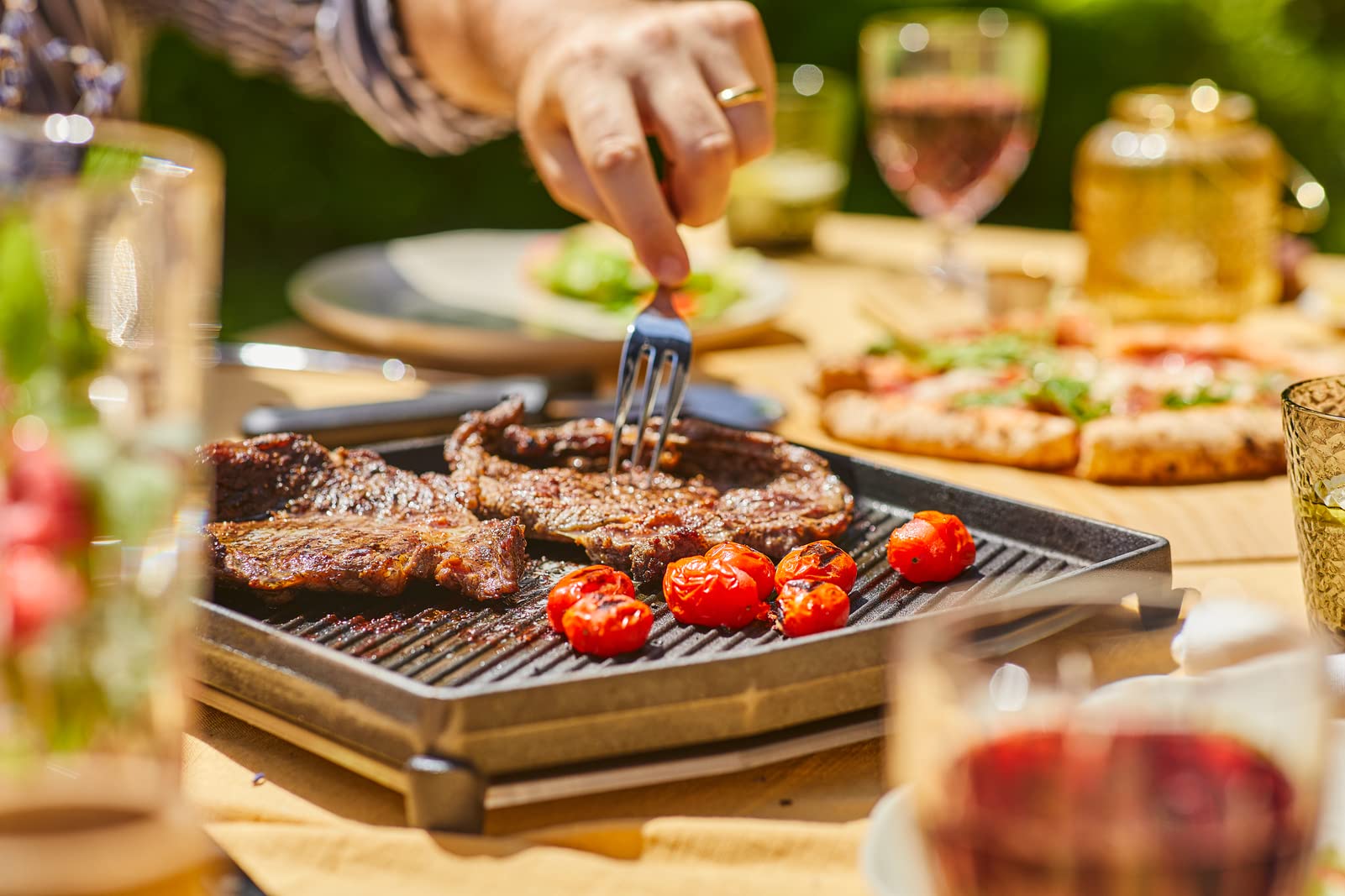 Ooni grizzler plate sear side delivers grill marks on meats.