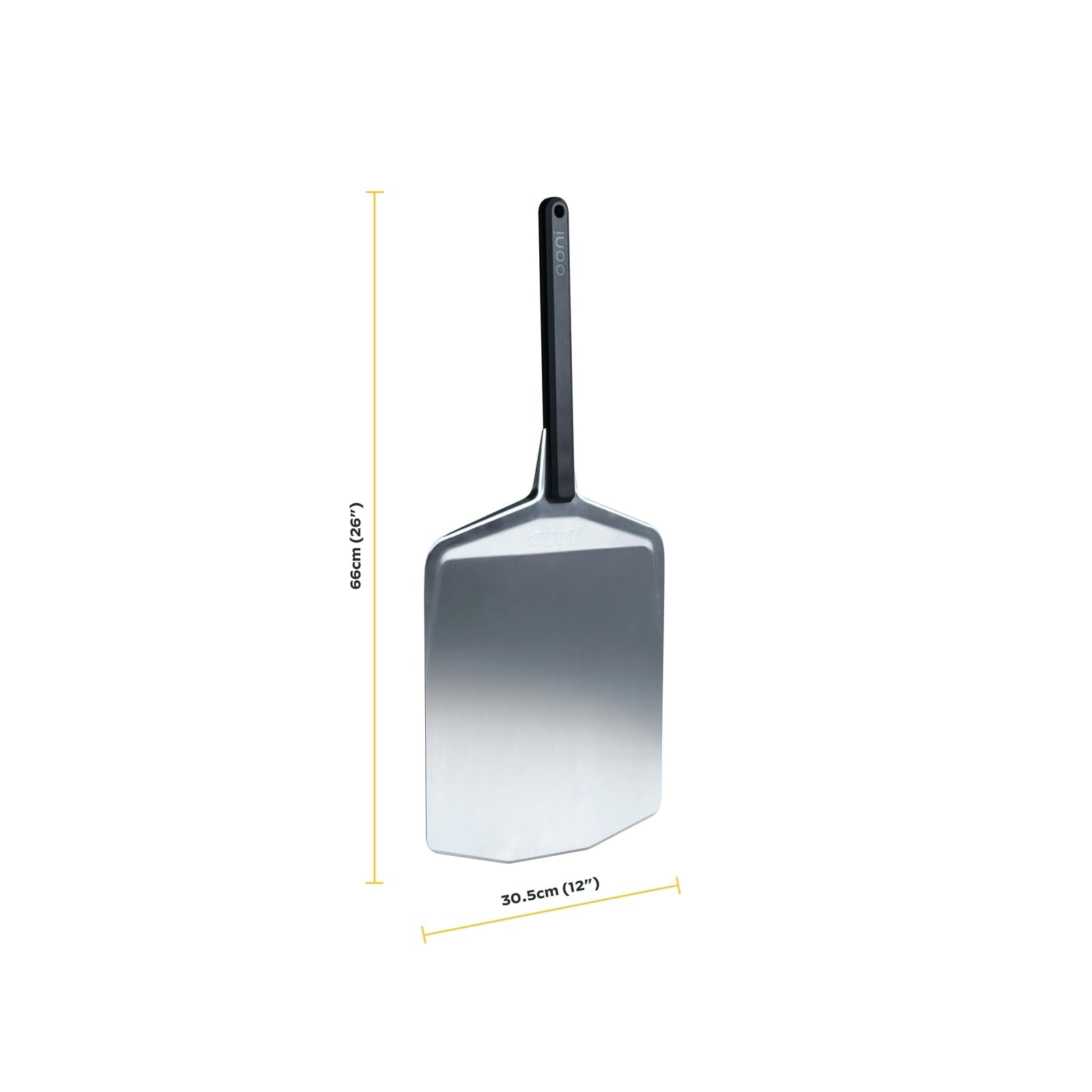 Ooni smooth aluminium pizza paddle for precise dough transfer.