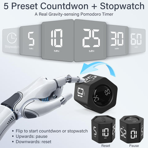 OORAII pomodoro flip-to-start action shows quick tactile time management.