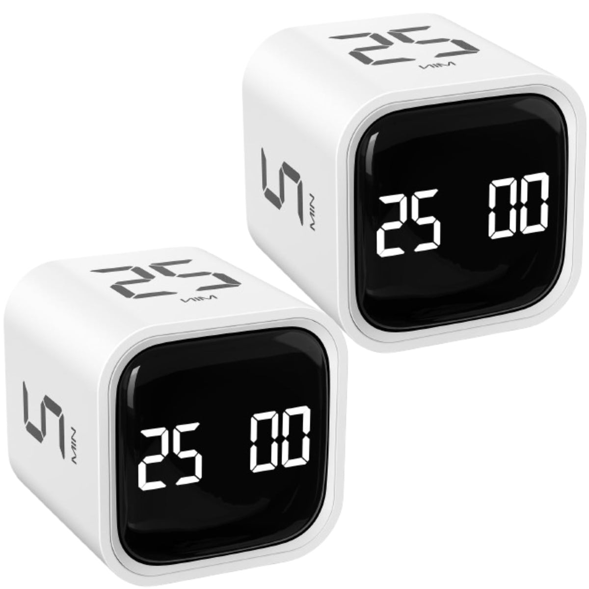OORAII rotating Pomodoro timer front view on a desk, highlighting compact focus cube.