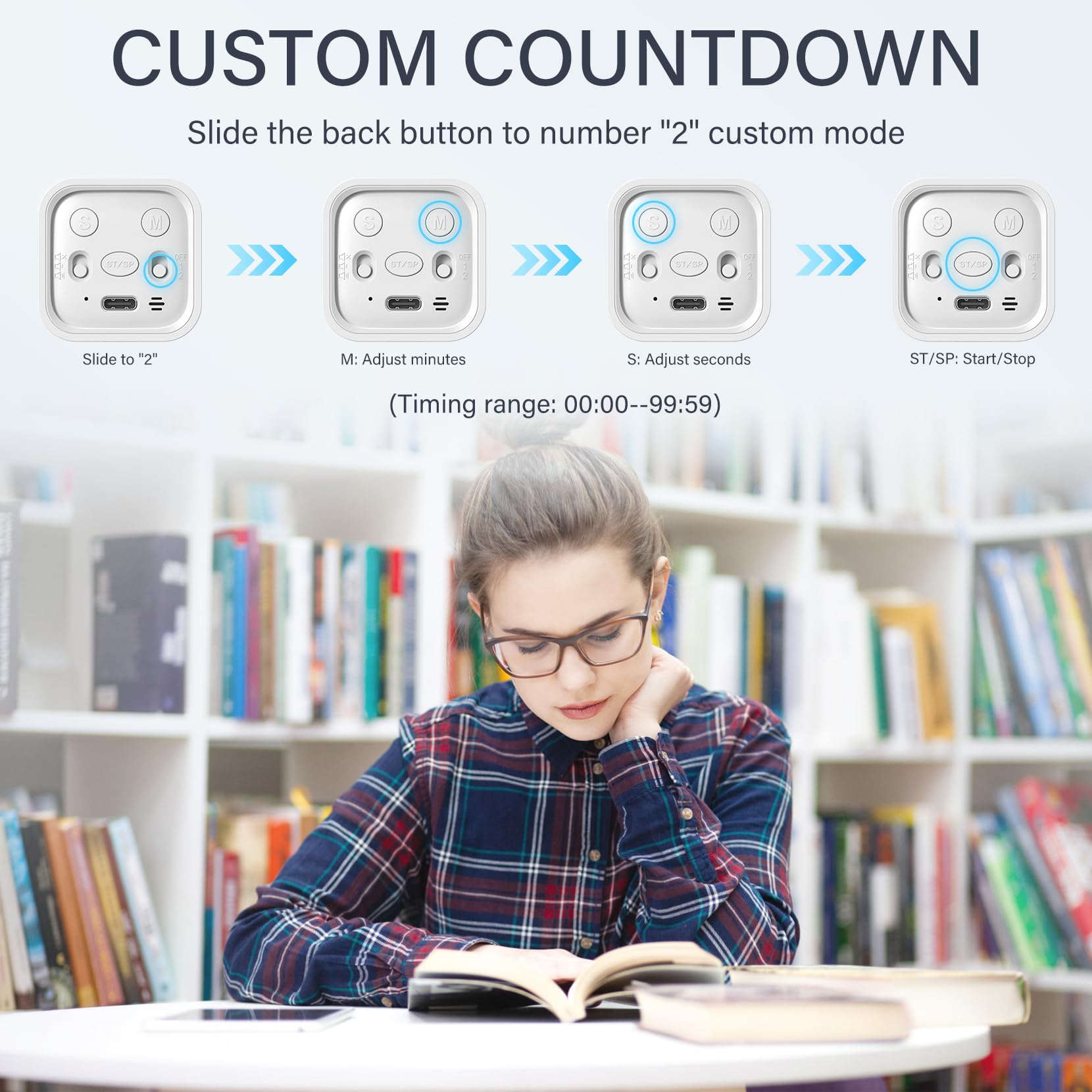 OORAII timer face-up and face-down control demonstrating start/stop/reset actions.