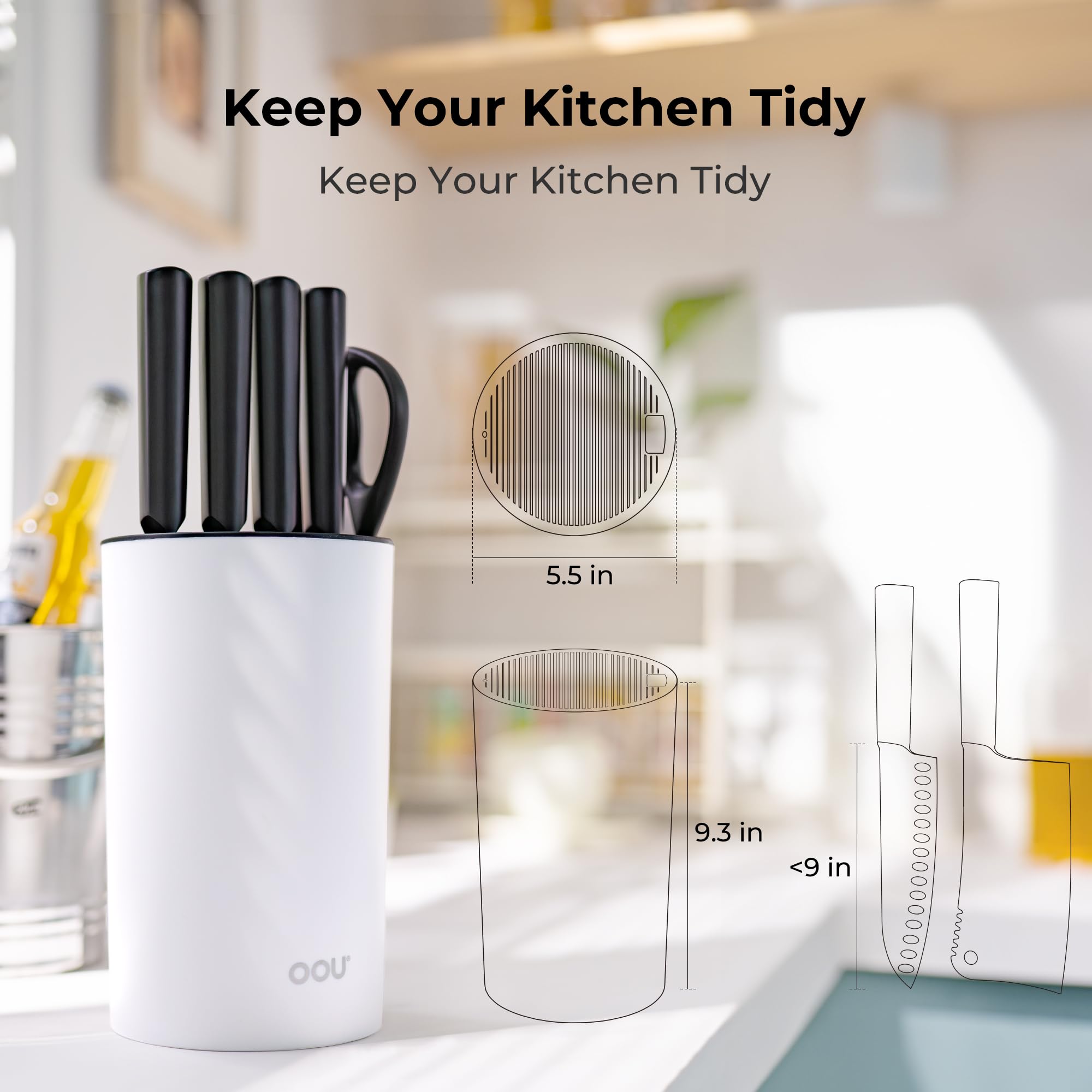 OOU round knife block top removable with drainage for drying
