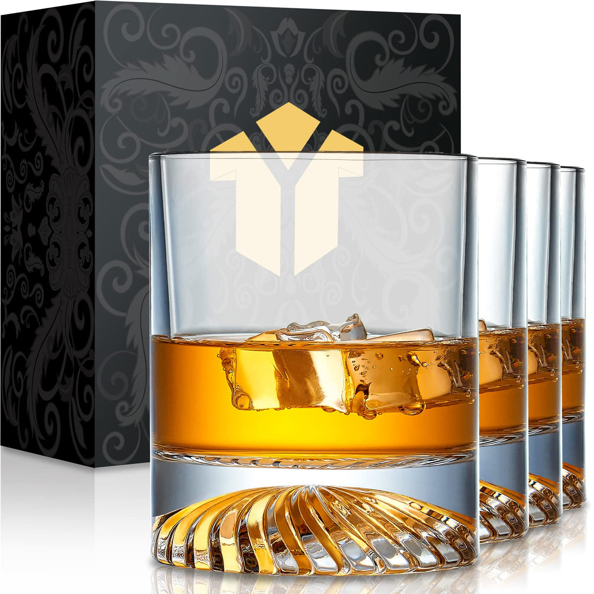 OPAYLY whiskey glasses set of four, hand-blown clarity for savoring bourbon and cocktails.