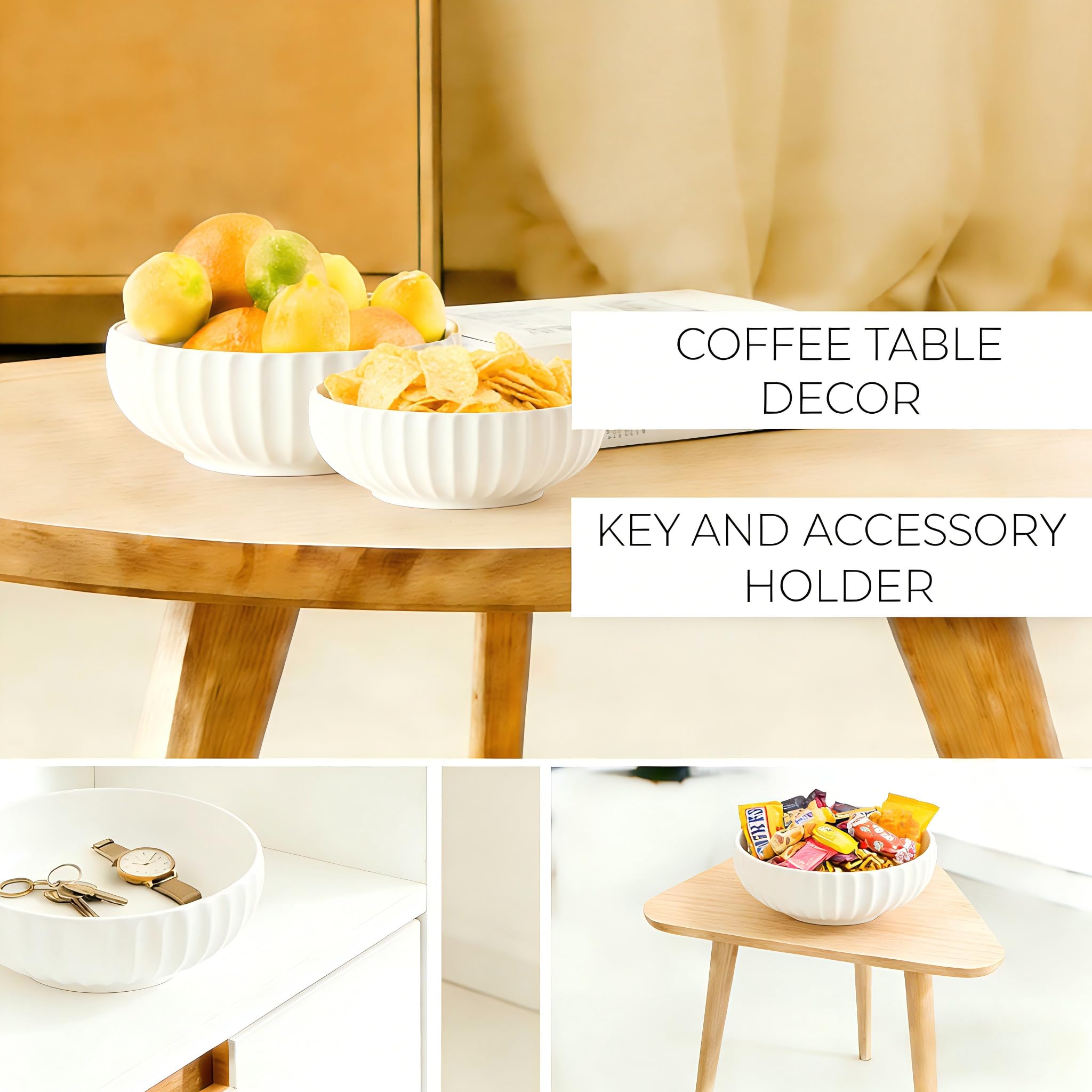 Opeikla fruit bowl used for snacks and bread on counter