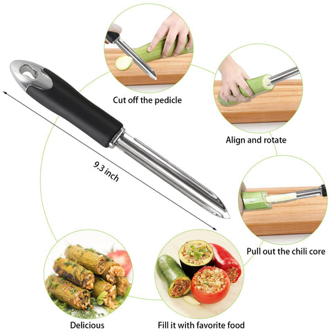 Openfly jalapeno corer seed remover with serrated spiral blades for clean peppers