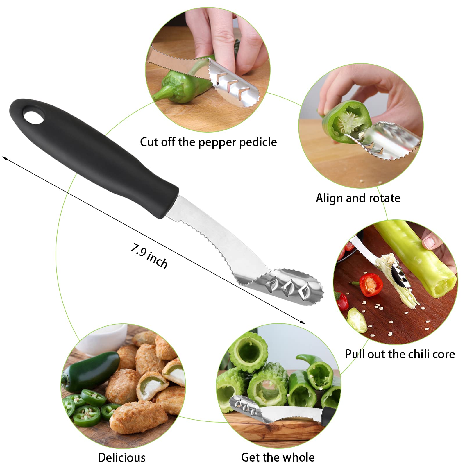 Openfly stainless steel corer blades for durable, sharp cuts in peppers and zucchini