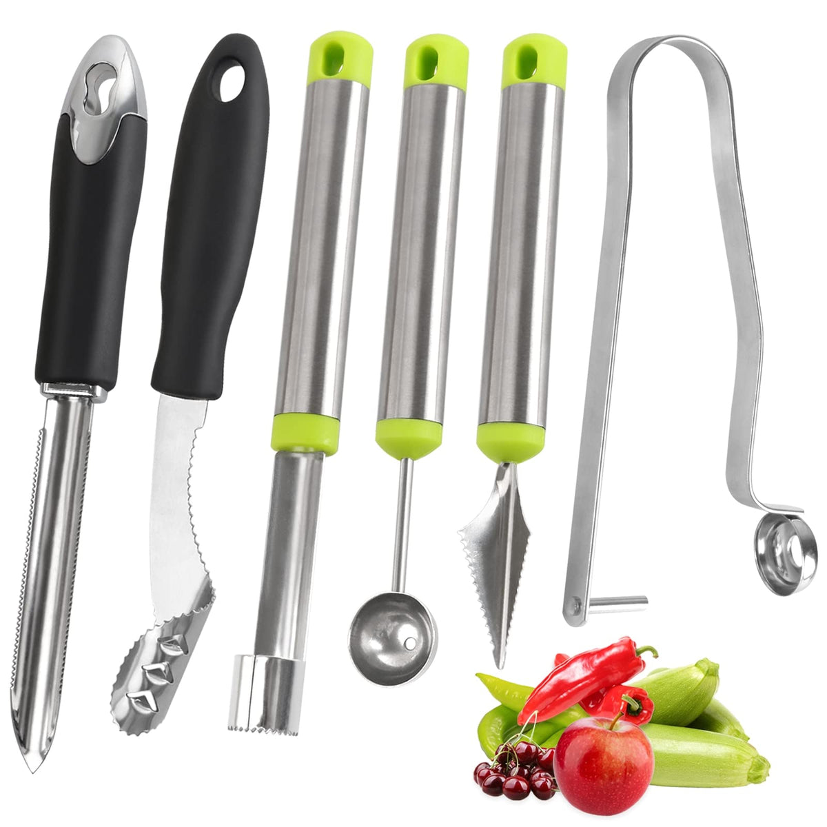 Openfly vegetable corer tool set for easy, precise core removal in multiple produce