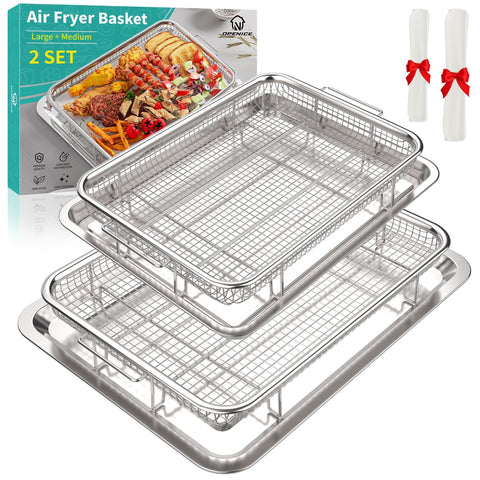 OPENICE large air fryer basket in oven for even heating and crisp results.