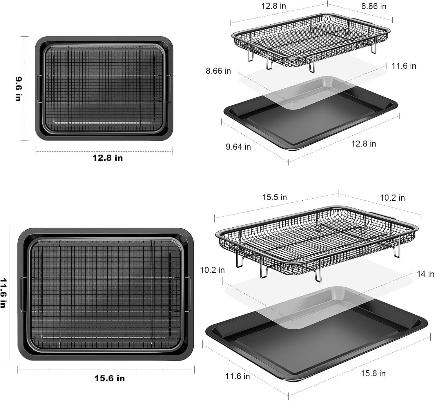 OPENICE large air fryer basket with tray in oven for even cooking