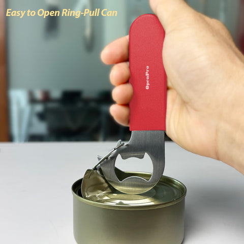 OPENPRO Compact magnet keeps opener ready on the fridge for quick reach.