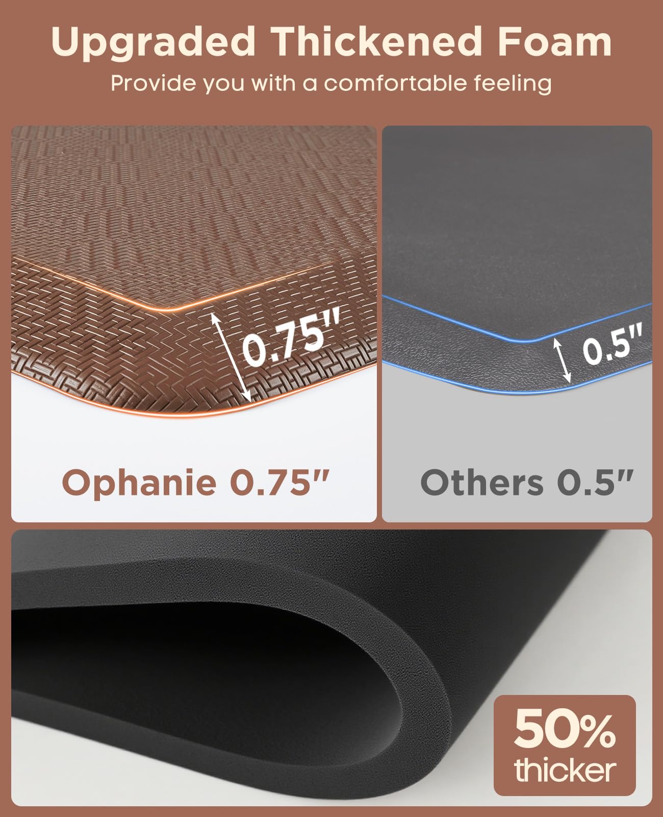 Ophanie beveled edge design reduces trip risk and adds a finished look.