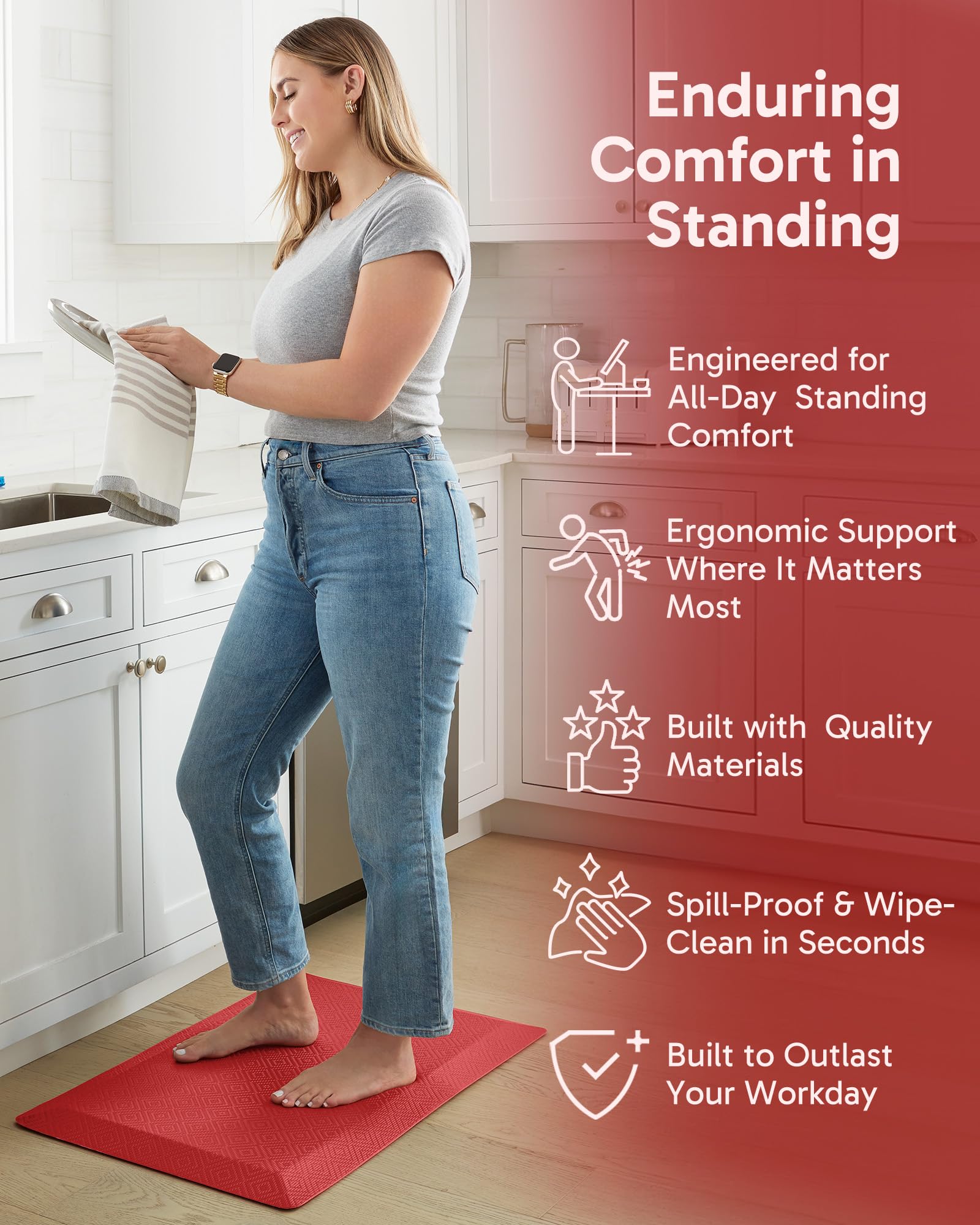 Ophanie PVC leather surface kitchen mat with soft touch and easy cleanup