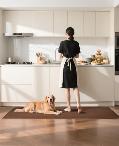 Ophanie kitchen mat is roll-packed for easy shipping and quick flattening.