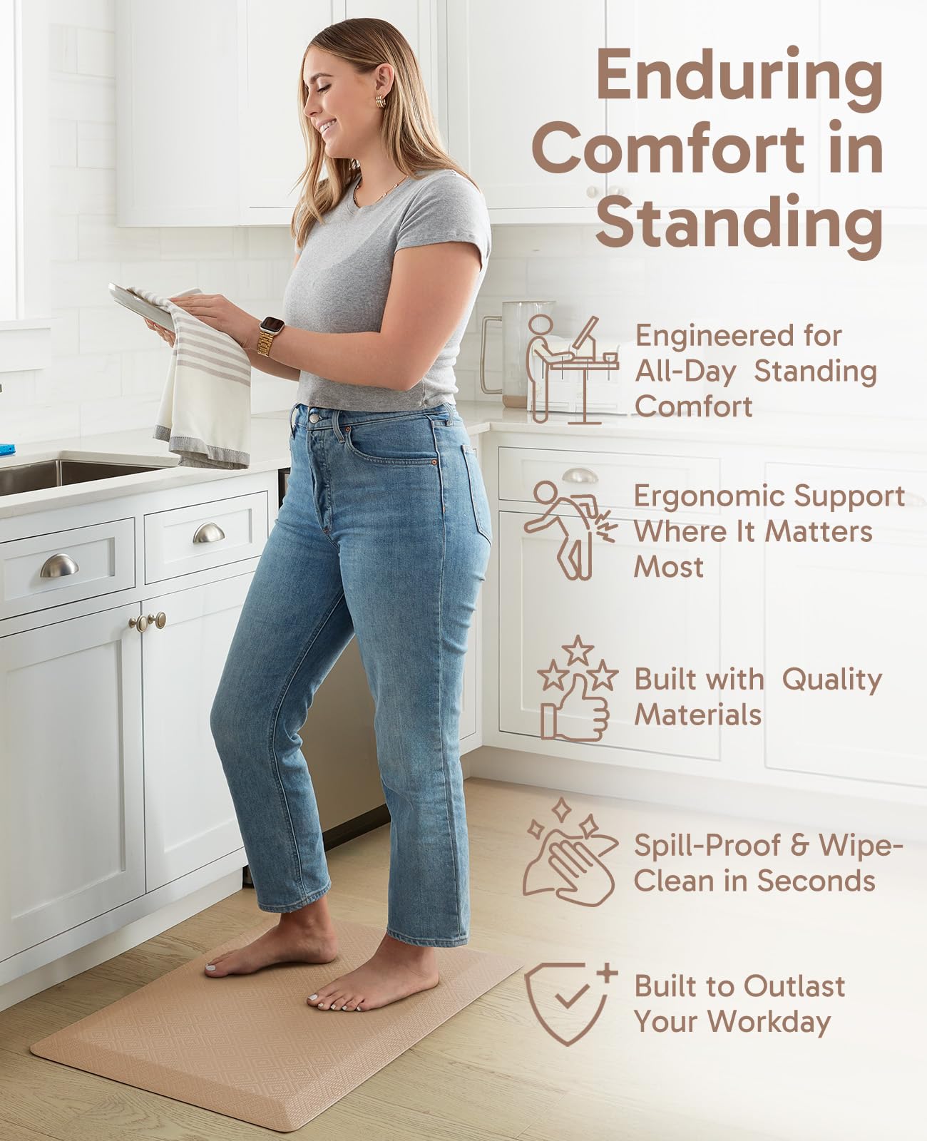 Ophanie kitchen mat slip-resistant backing enhances stability on dry floors