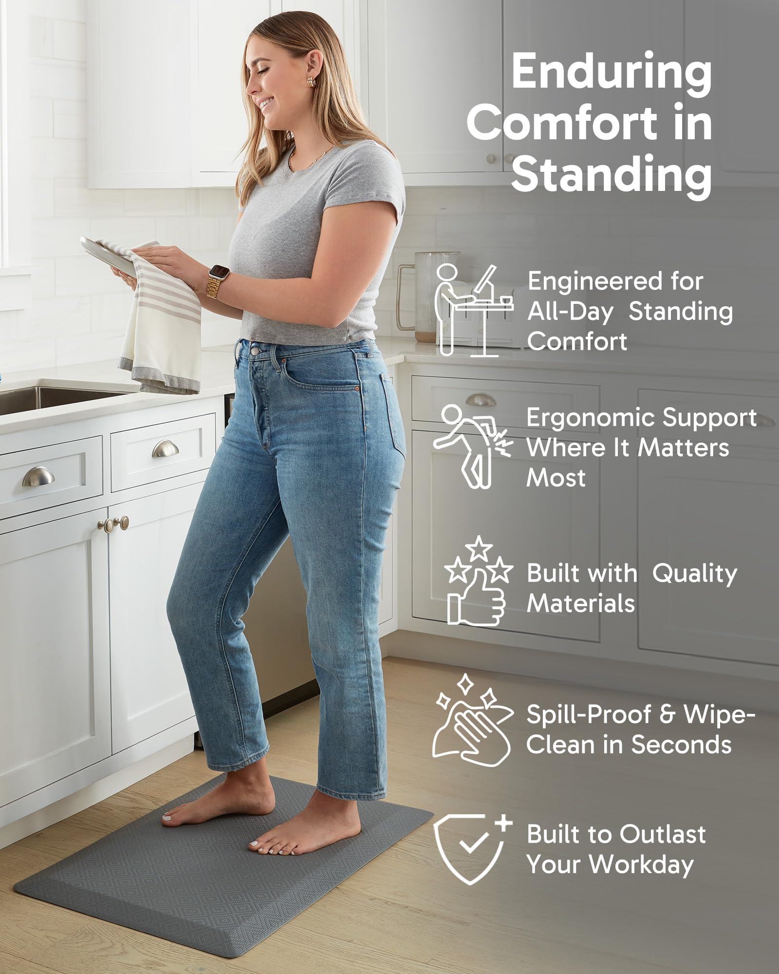 Ophanie mat surface texture provides soft touch and easy cleaning.