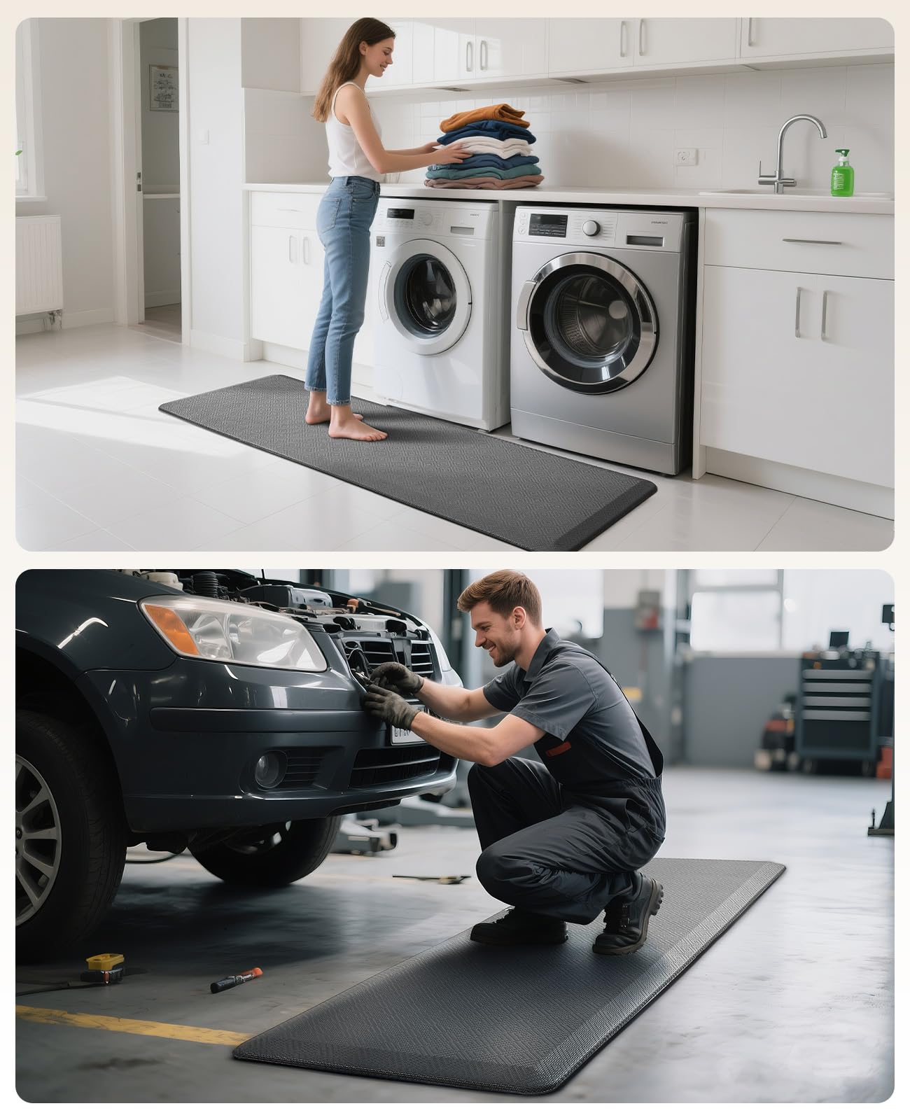 Ophanie modern gray kitchen mat complements workspaces