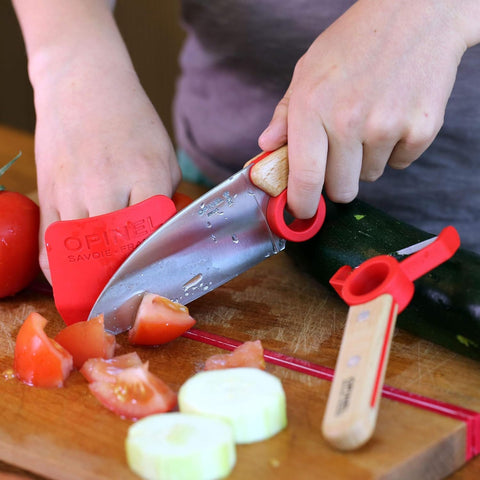 OPINEL kid-friendly knife safety practice in a real kitchen.