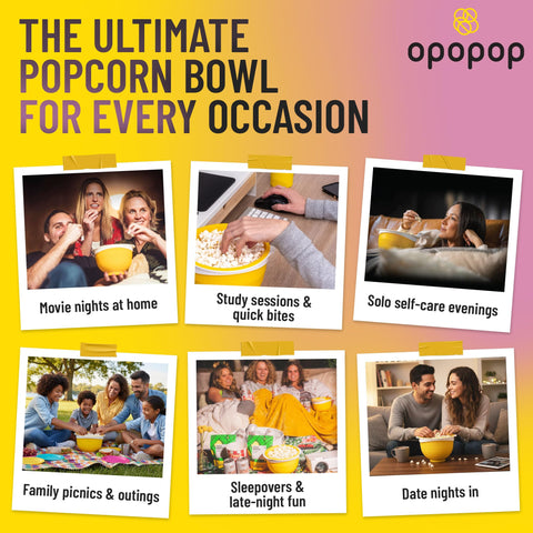 OPOPOP popcorn bowl holds up to 10 cups for generous portions.