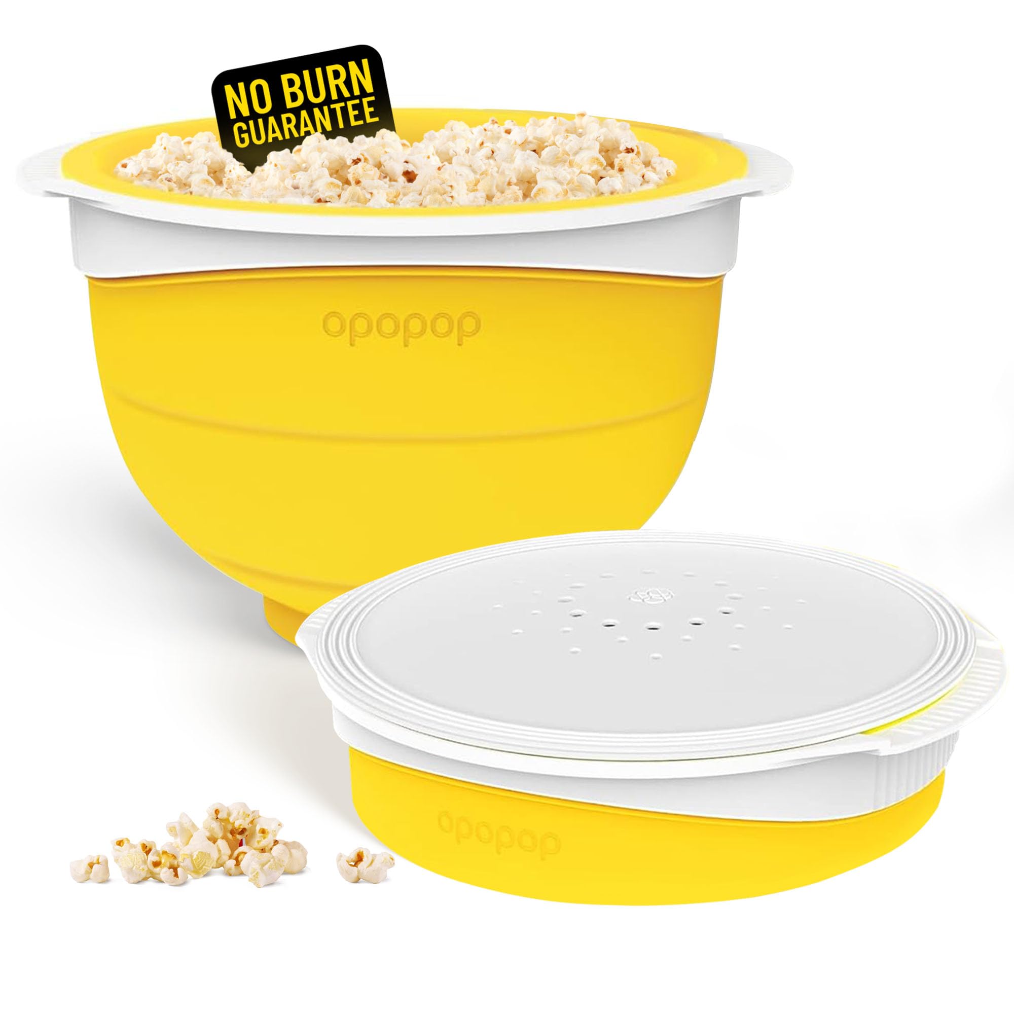 OPOPOP silicone popcorn popper collapsible design saves space and stores flat.