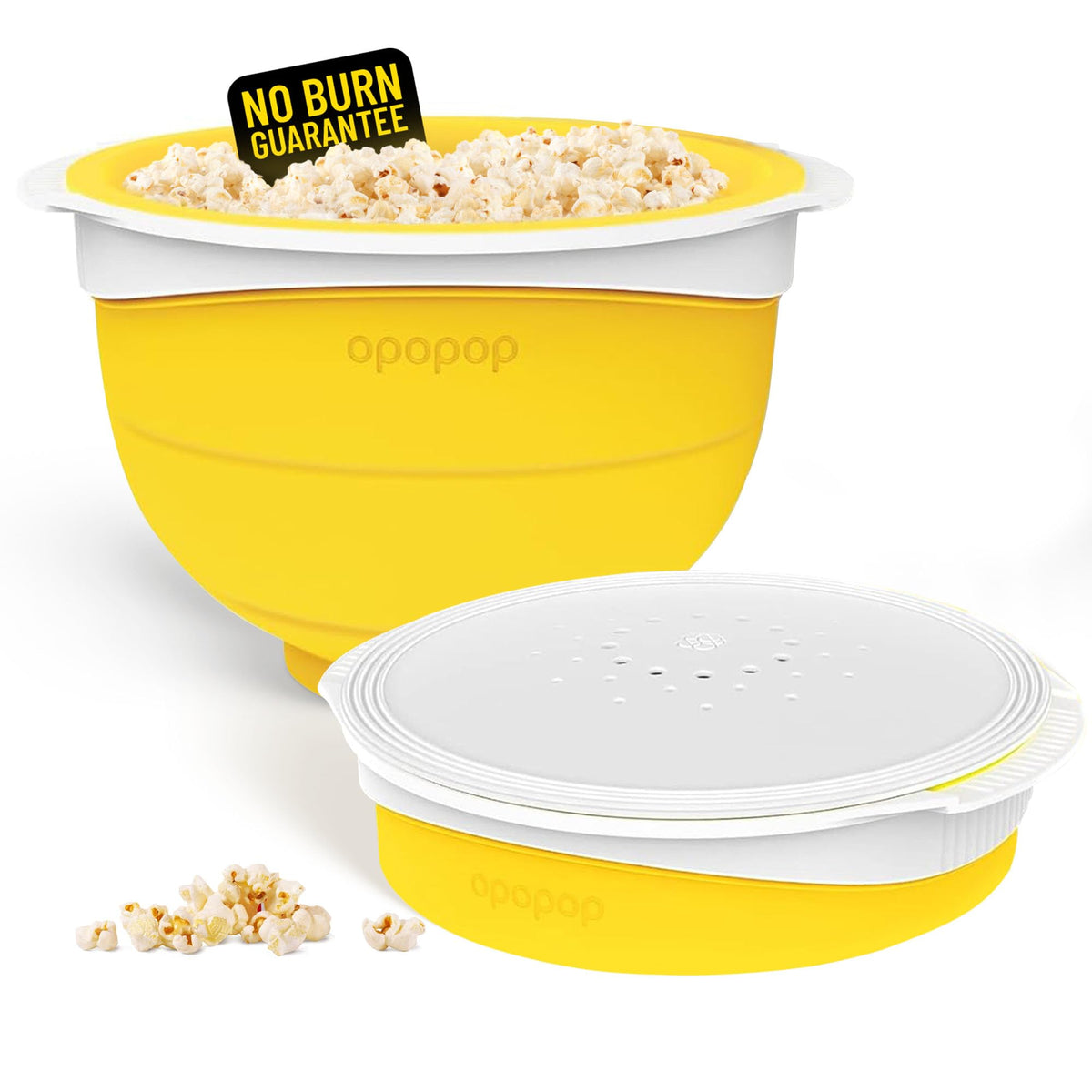 OPOPOP silicone popcorn popper collapsible design saves space and stores flat.