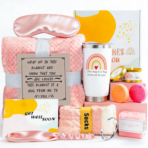 OPOWIS Get Well Soon pink blanket provides cozy warmth for restful recovery moments.