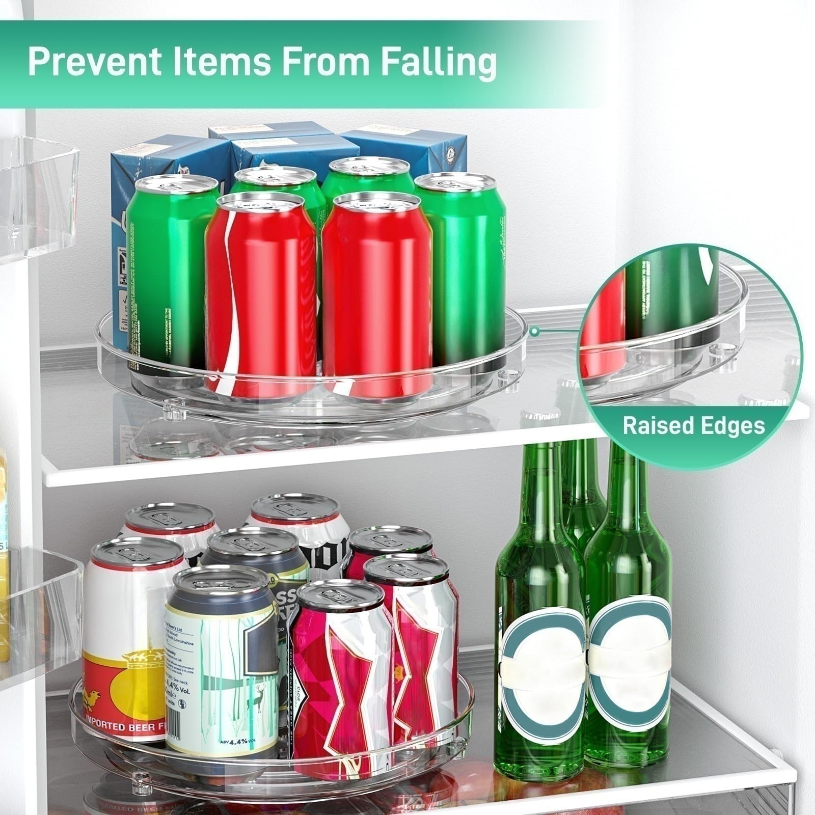 Optish fridge storage for beverages and snacks helps reduce clutter.