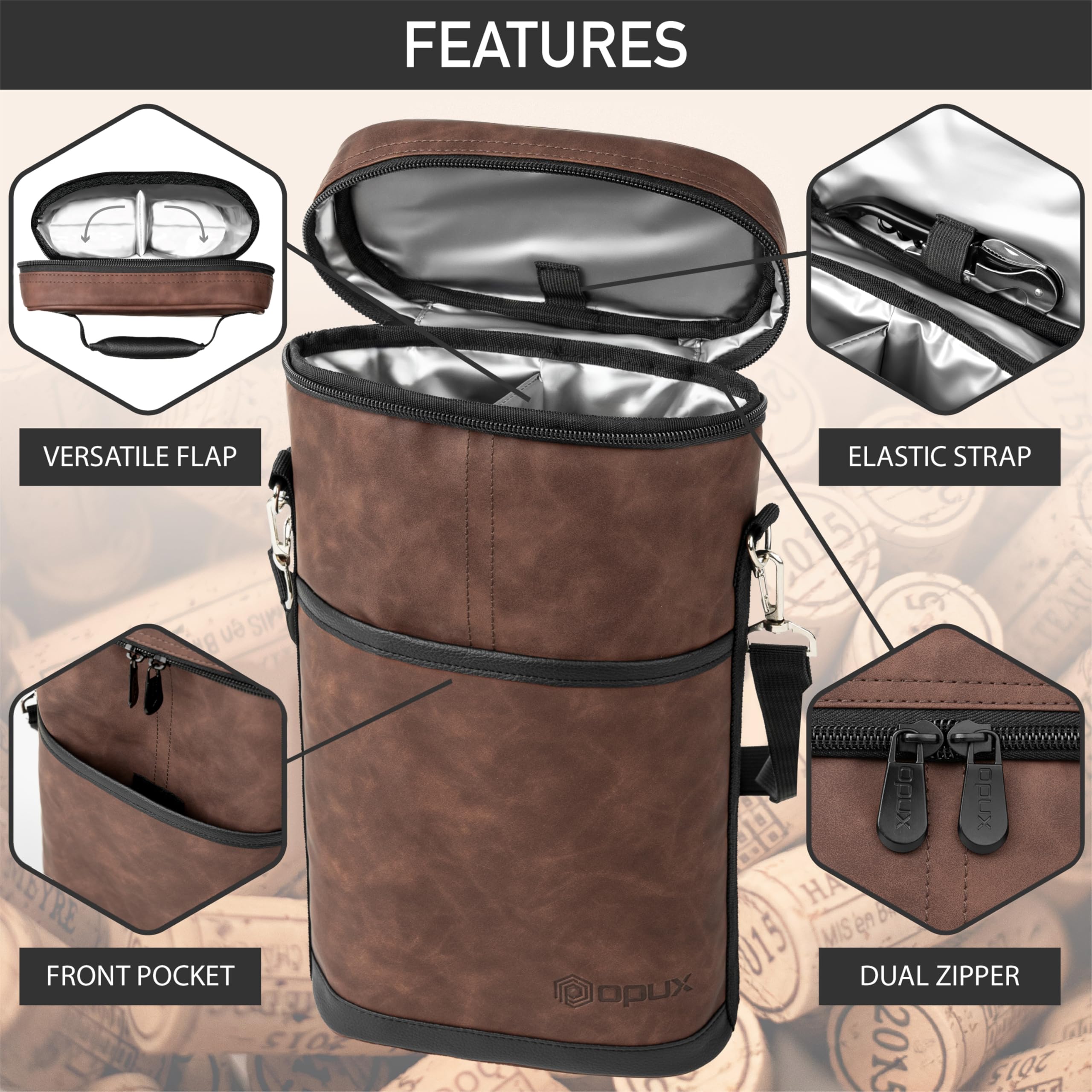 OPUX front pocket for accessories keeps corkscrew and extras within reach.