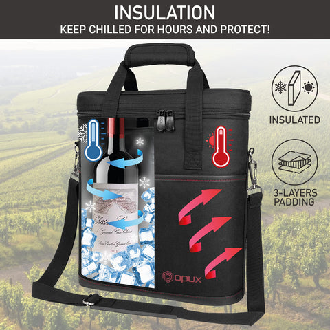 OPUX insulated-leakproof-wine-cooler keeps bottles at the optimal temp.