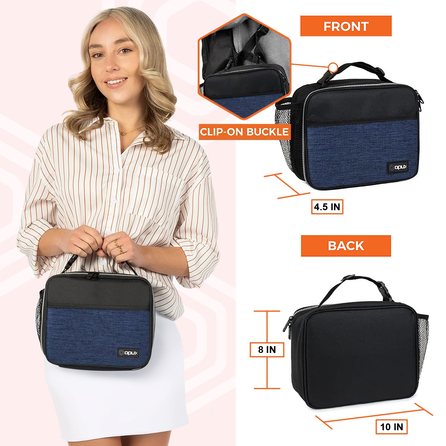 opux lunch bag with side mesh pocket for water bottle on the go