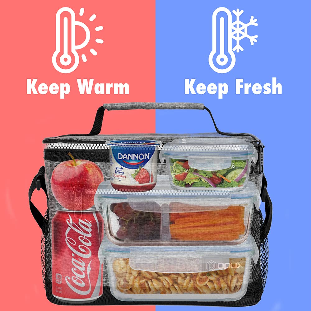 opux insulated lunch box with adjustable shoulder strap for hands-free transport