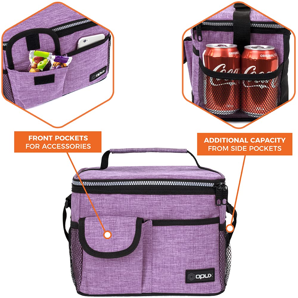 OPUX lunch bag side mesh bottle holder for easy drink access