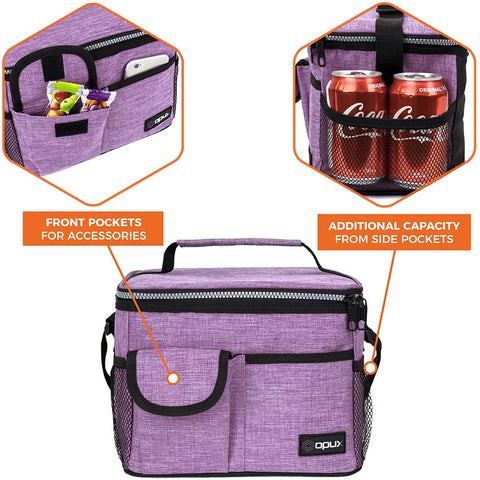 OPUX lunch bag side mesh bottle holder for easy drink access