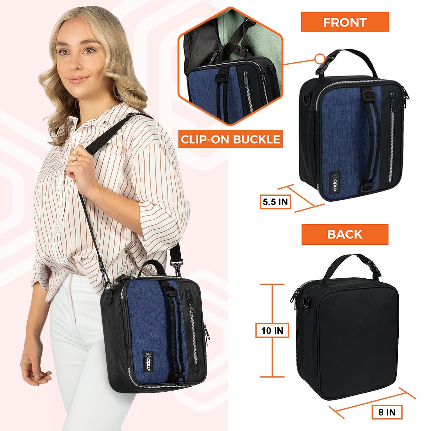 OPUX lunch box with clip-on buckle for quick, secure closure.