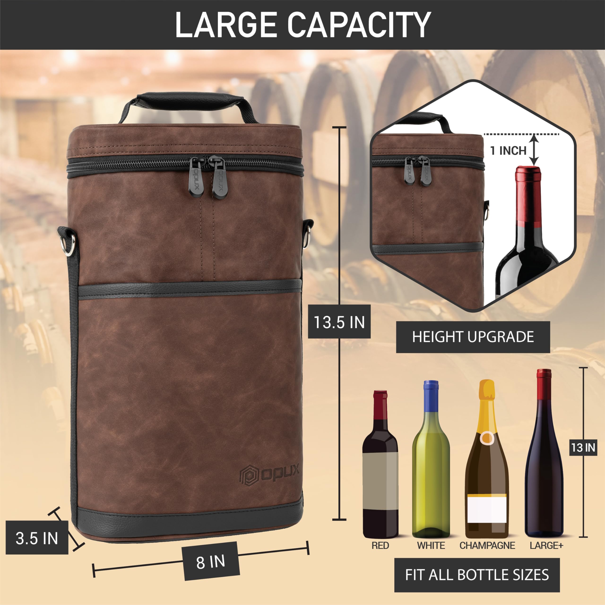 OPUX padded travel wine bag protects bottles with soft insulation during journeys.