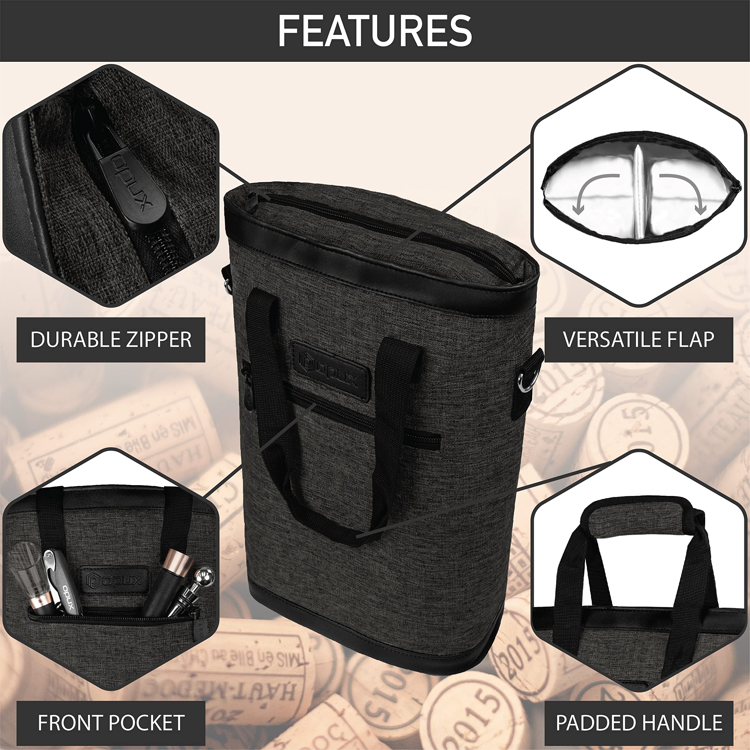 OPUX padded wine bottle purse protects bottles on the go.