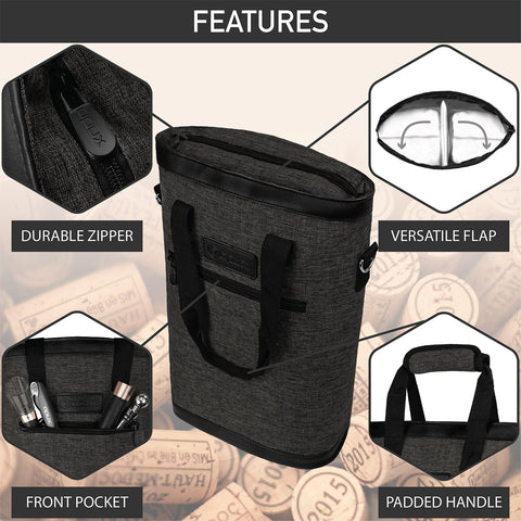 OPUX padded wine bottle purse protects bottles on the go.
