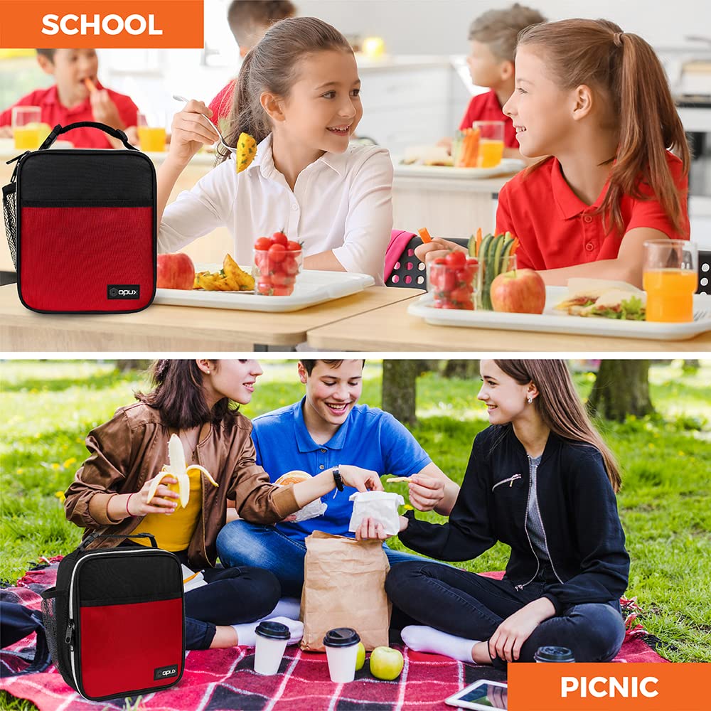 opux red lunch bag color ideal for kids and adults