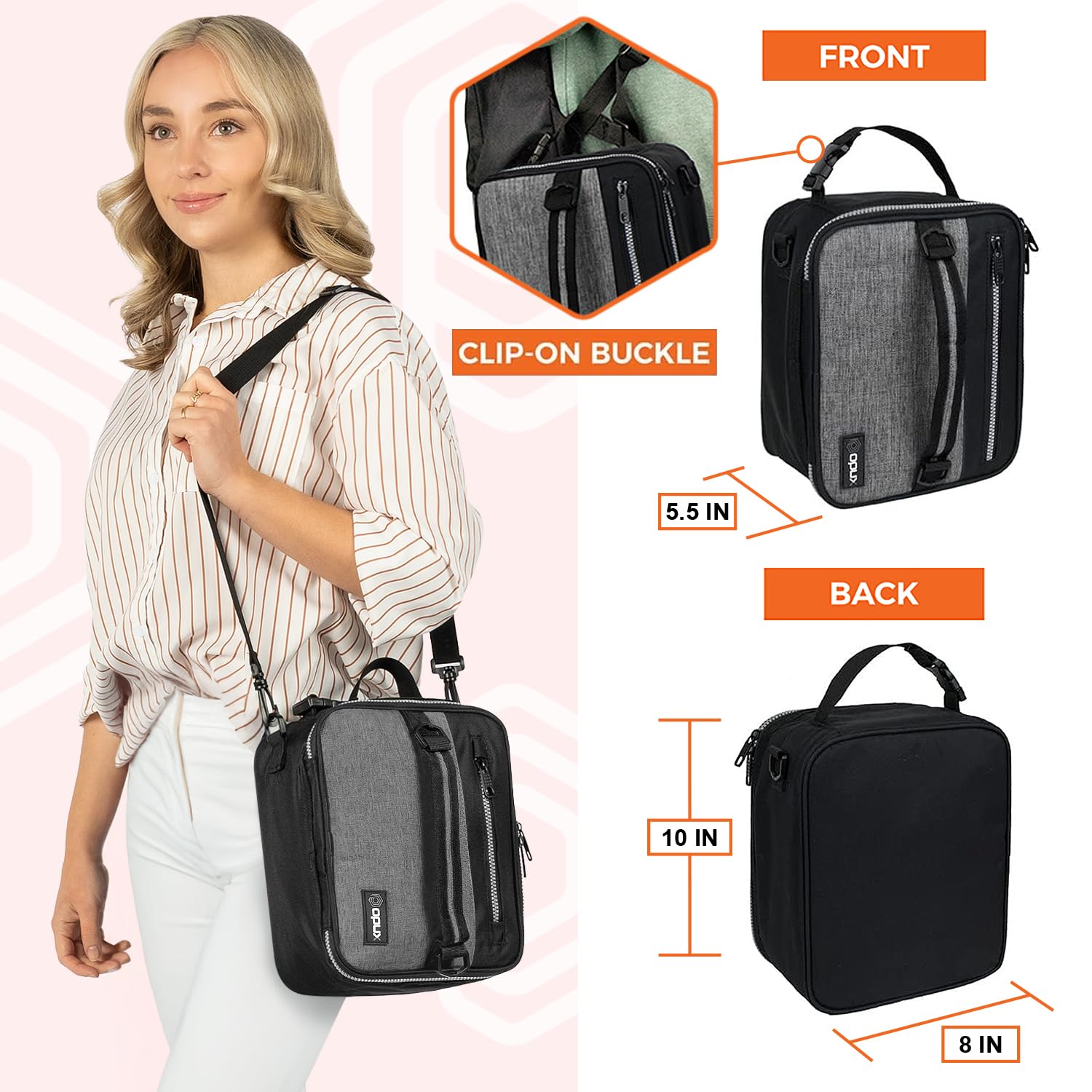 OPUX soft compact lunch bag for work and school with backpack compatibility.