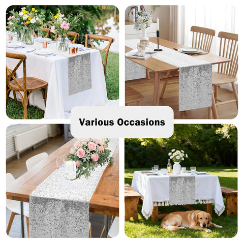 OQSC sequin table runner edge-finished design resists fraying during use.