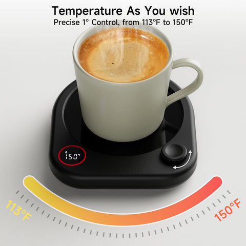 Oracer mug warmer features a 4-inch heating panel for broad mug contact.